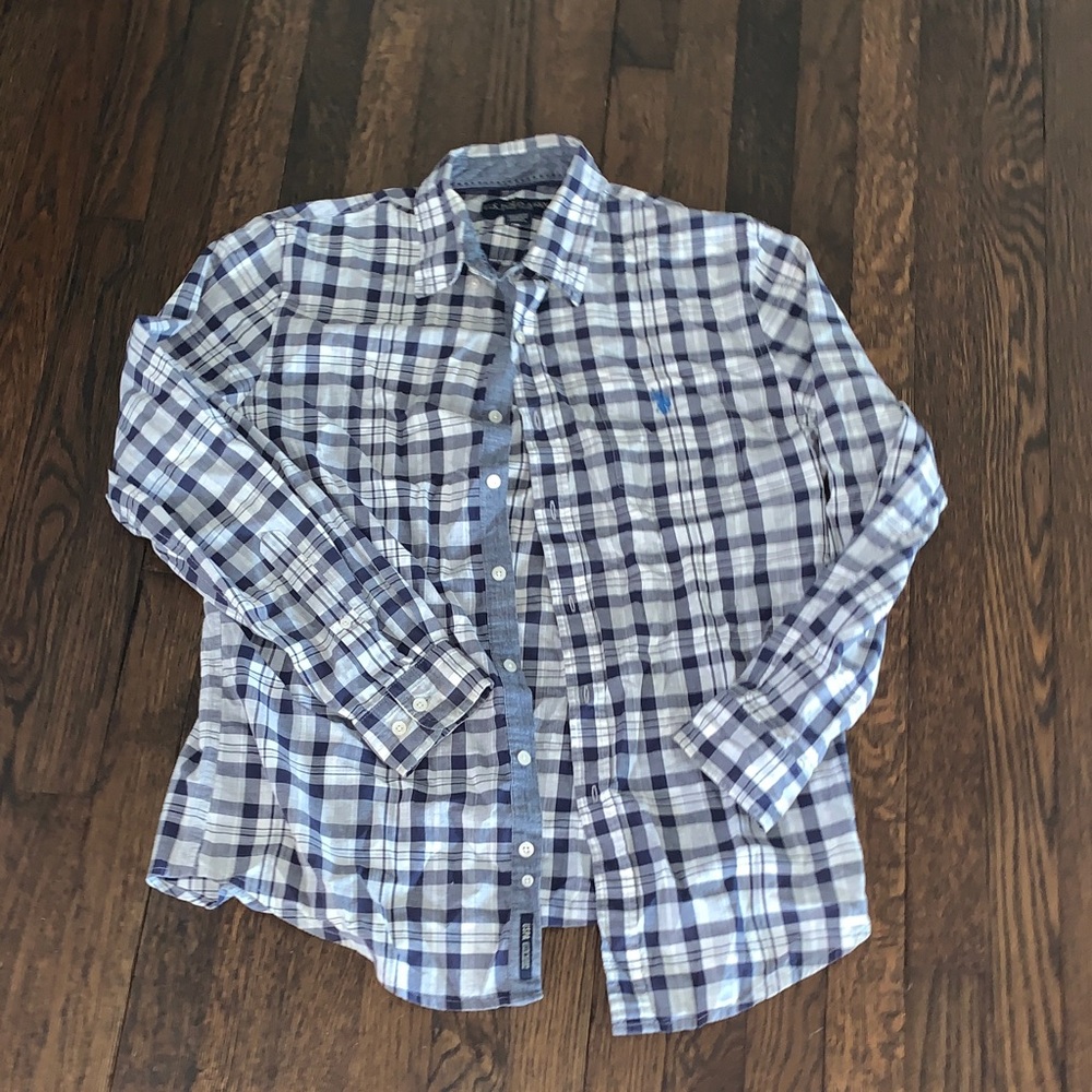 🔥Polo Assn. Blue White Plaid Button Up | Medium🔥🔥